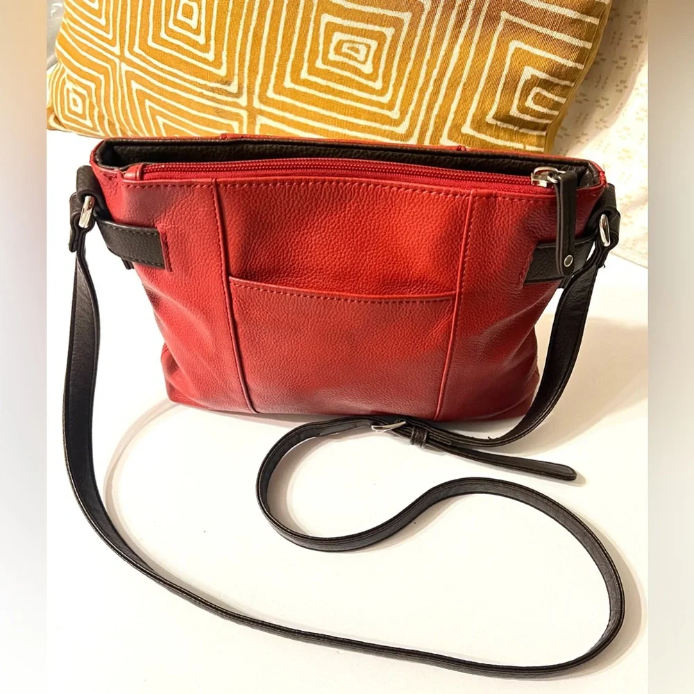 Tignanello Perfect Pockets Leather Crossbody Bag in a rouge and brown  NWOT